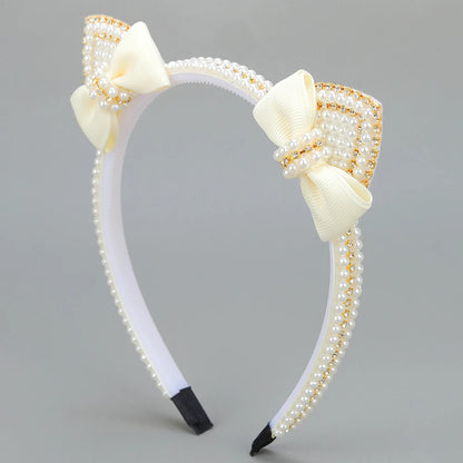 Cat Ear Headbands Sweet Cute Ears Elegant Pearl Bow Hairband For Girls Sweet Head Band Children Kid Hair Hoop Accessories Tiara - ZOOMNSTORE