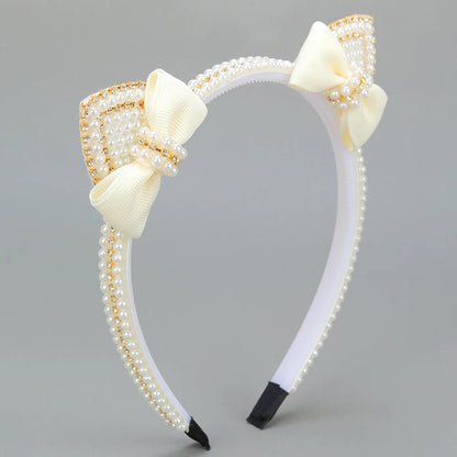 Cat Ear Headbands Sweet Cute Ears Elegant Pearl Bow Hairband For Girls Sweet Head Band Children Kid Hair Hoop Accessories Tiara - ZOOMNSTORE
