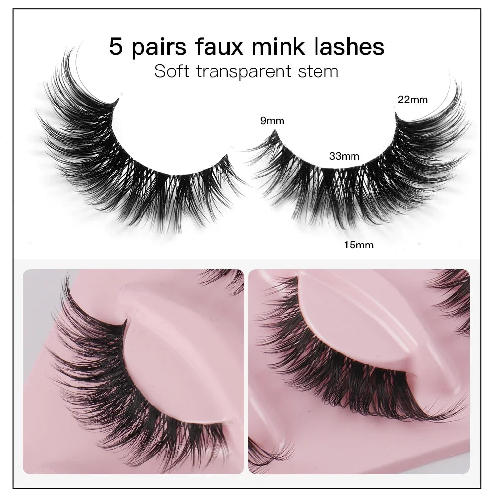 Faux Mink Cat Eye Lashes - 5 Pairs Natural Long Winged Fake Eyelashes - ZOOMNSTORE