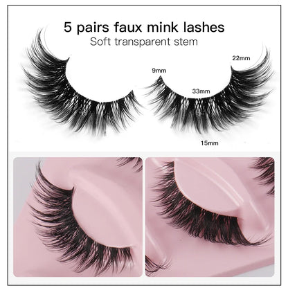 Faux Mink Cat Eye Lashes - 5 Pairs Natural Long Winged Fake Eyelashes - ZOOMNSTORE