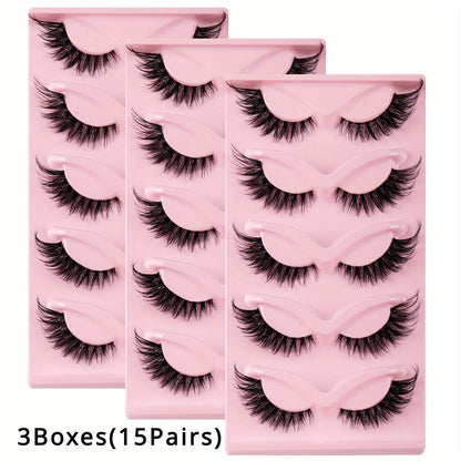 Cat Eye Fake Eyelashes - 3 Boxes 15 Pairs Natural Long Winged Lashes - ZOOMNSTORE