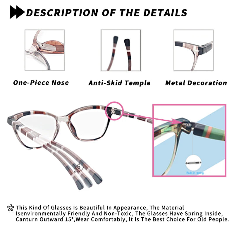 Cat Eye Reading Glasses - Stylish Women Presbyopic Glasses With Rivet Frame - ZOOMNSTORE