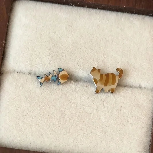 Cute Fish Cat Earrings - Retro Asymmetrical Cartoon Jewelry for Women - ZOOMNSTORE