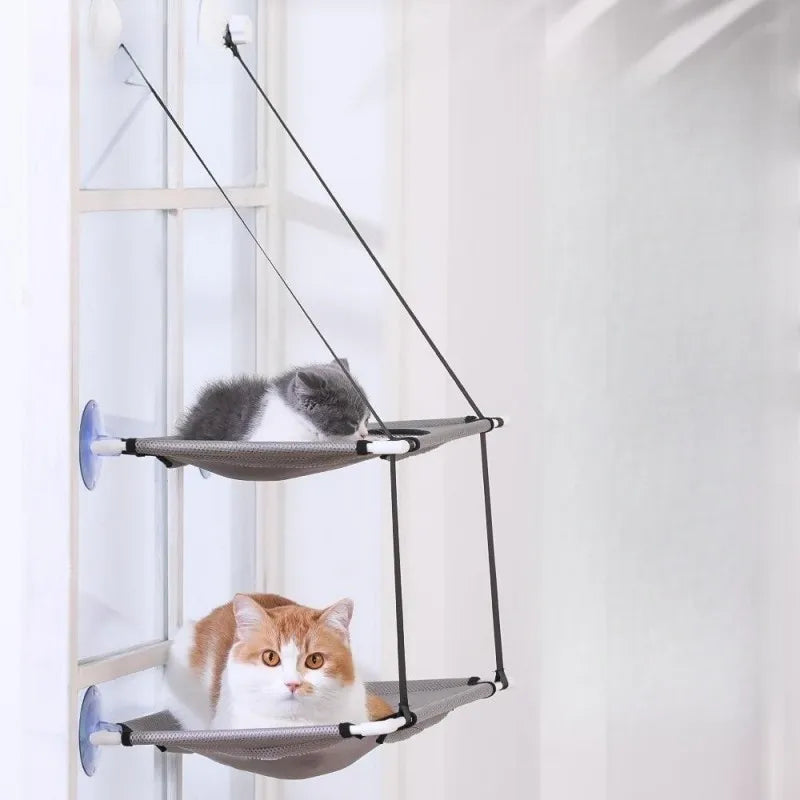 Cat Hammock Window Bed Kitten Sunny Seat Hanging Mount Beds Cat Sofa double-decker tunnels Suction Cup Wall Pet Hanging Winter - ZOOMNSTORE