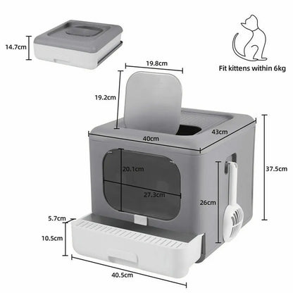 Enclosed Cat Litter Box with Scoop - Foldable Sifting Toilet for Kittens - ZOOMNSTORE