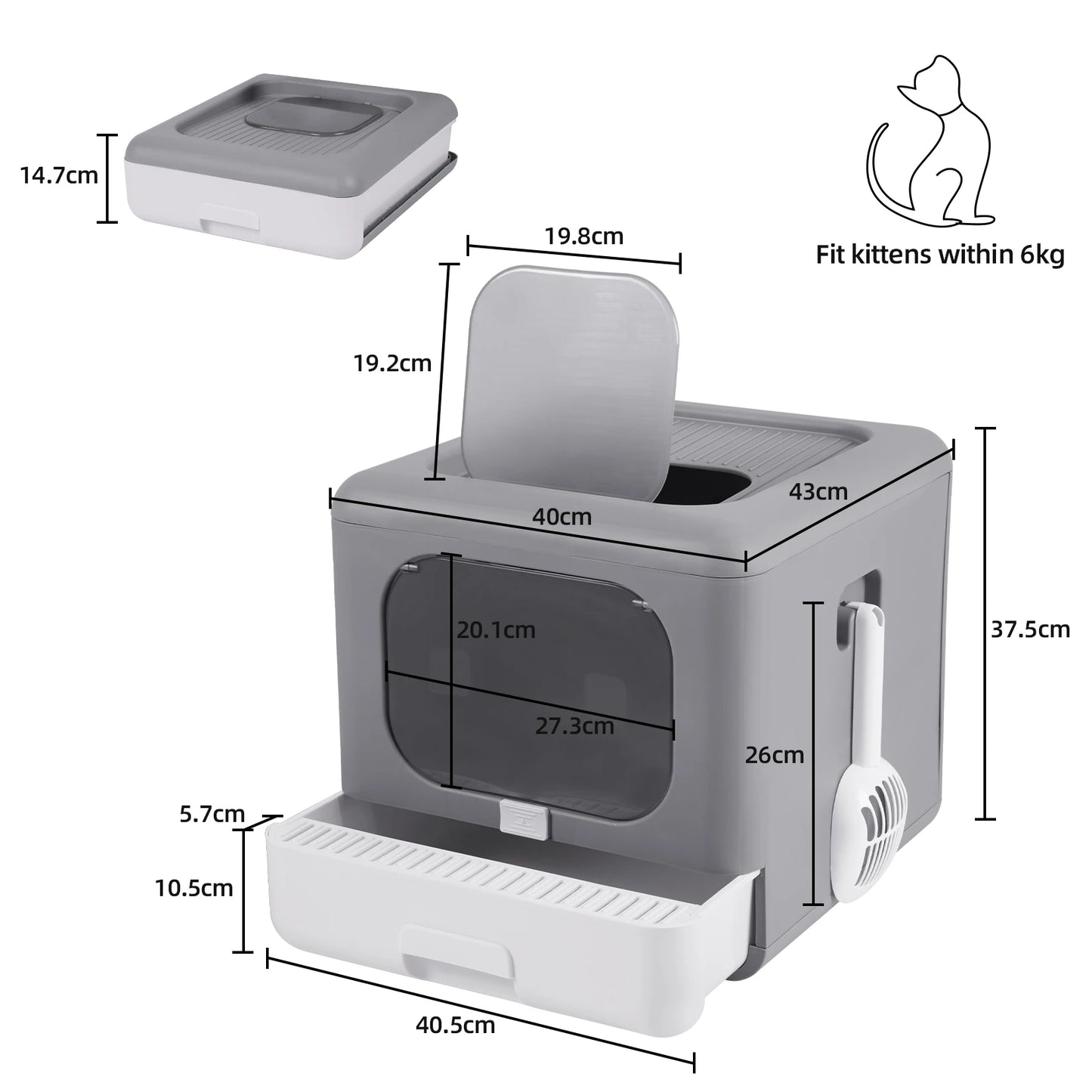 Enclosed Cat Litter Box with Scoop - Foldable Sifting Toilet for Kittens - ZOOMNSTORE