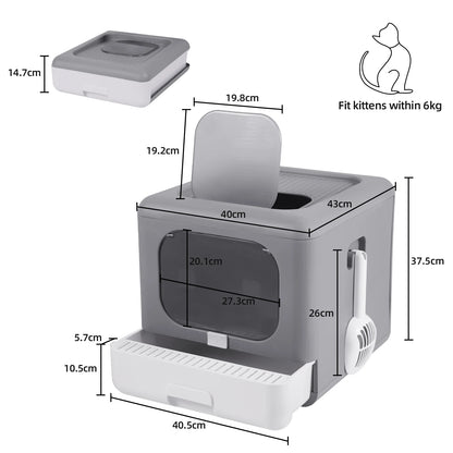 Enclosed Cat Litter Box with Scoop - Foldable Sifting Toilet for Kittens - ZOOMNSTORE
