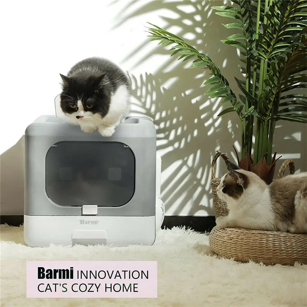 Enclosed Cat Litter Box with Scoop - Foldable Sifting Toilet for Kittens - ZOOMNSTORE