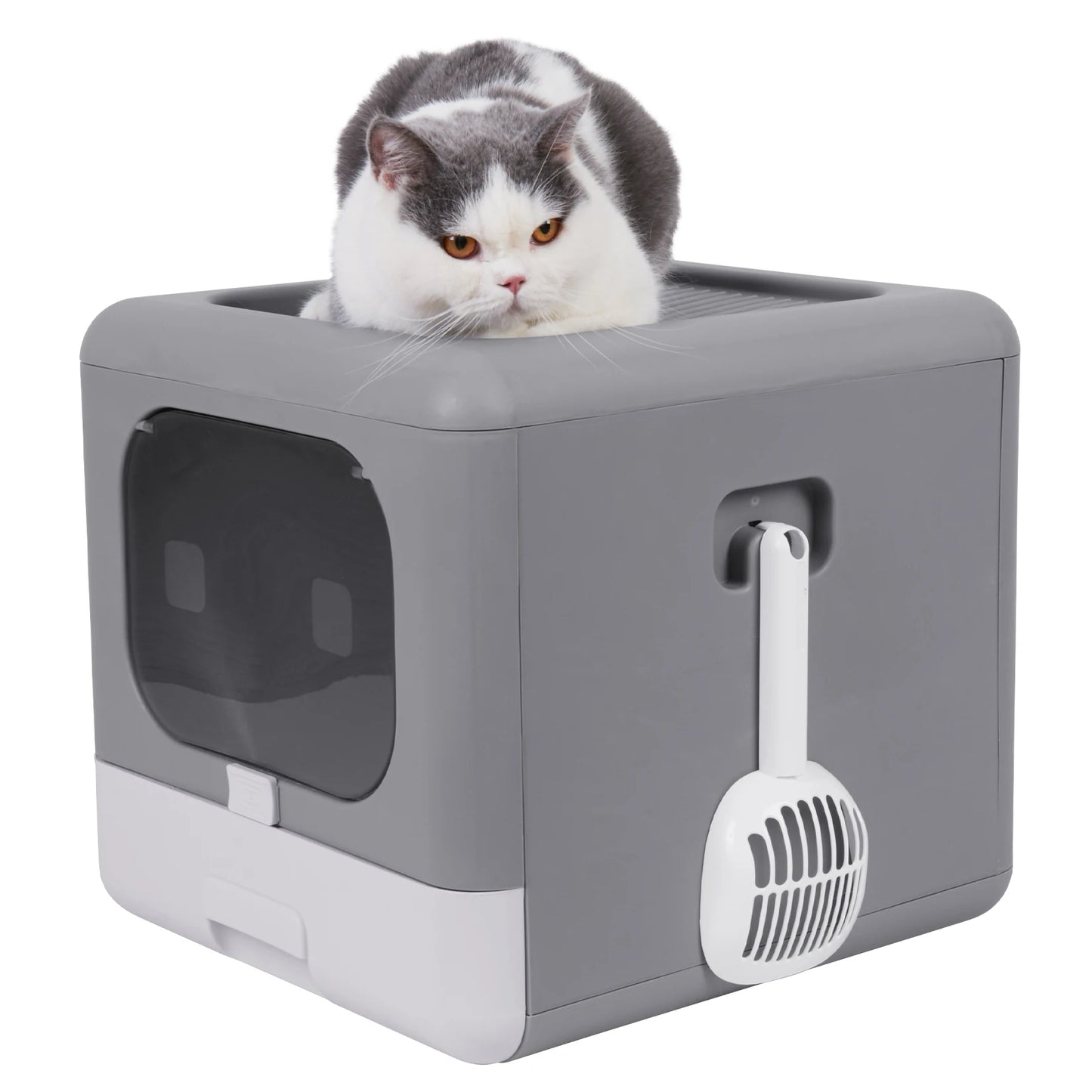 Enclosed Cat Litter Box with Scoop - Foldable Sifting Toilet for Kittens - ZOOMNSTORE