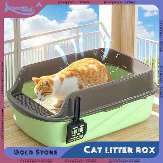 High-Sided Cat Litter Box - Splashproof Semi-Enclosed with Removable Scoop - ZOOMNSTORE
