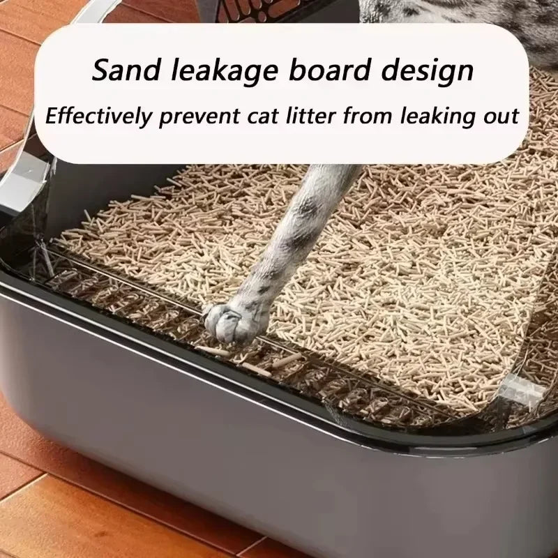 High-Sided Cat Litter Box - Splashproof Semi-Enclosed with Removable Scoop - ZOOMNSTORE
