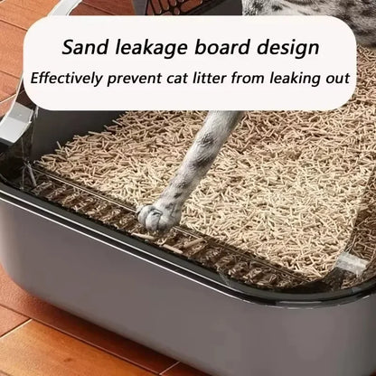 High-Sided Cat Litter Box - Splashproof Semi-Enclosed with Removable Scoop - ZOOMNSTORE