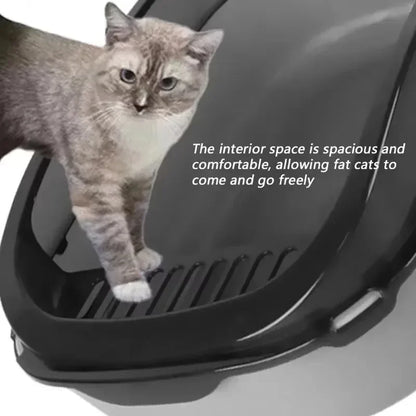High-Sided Cat Litter Box - Splashproof Semi-Enclosed with Removable Scoop - ZOOMNSTORE