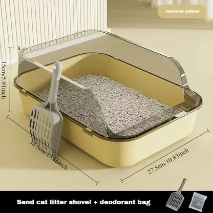 High-Sided Cat Litter Box - Splashproof Semi-Enclosed with Removable Scoop - ZOOMNSTORE