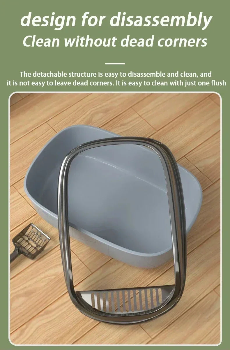 High-Sided Cat Litter Box - Splashproof Semi-Enclosed with Removable Scoop - ZOOMNSTORE