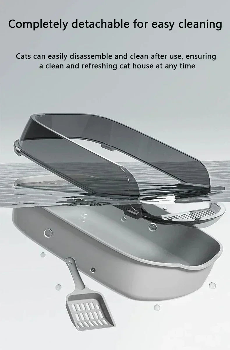 High-Sided Cat Litter Box - Splashproof Semi-Enclosed with Removable Scoop - ZOOMNSTORE