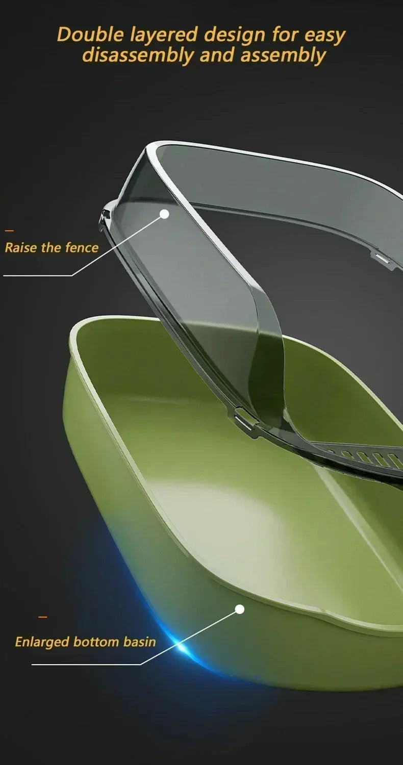 High-Sided Cat Litter Box - Splashproof Semi-Enclosed with Removable Scoop - ZOOMNSTORE