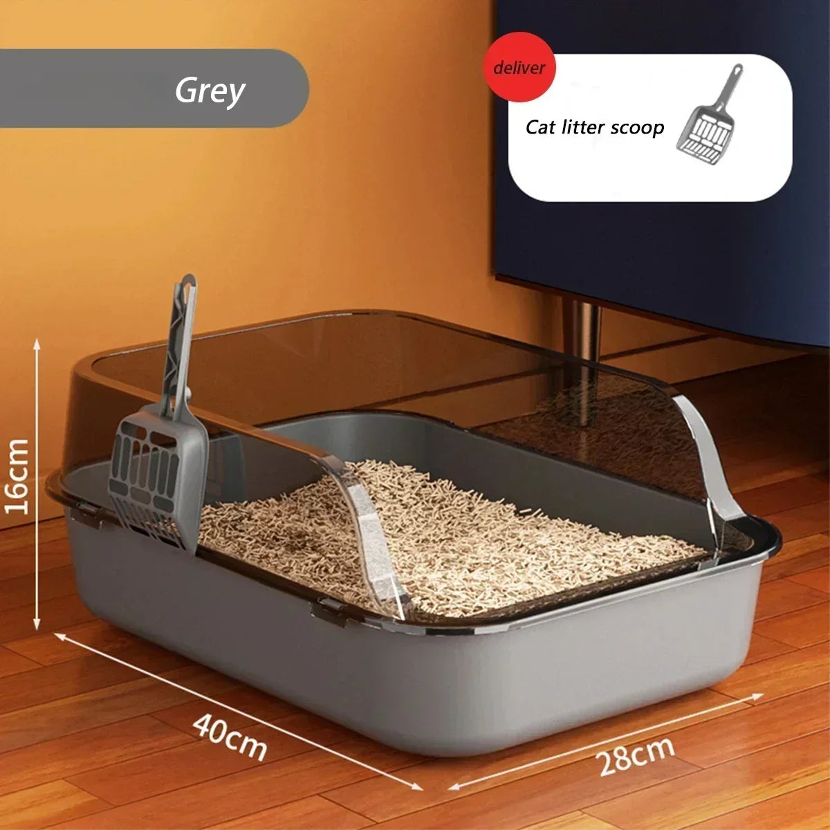 High-Sided Cat Litter Box - Splashproof Semi-Enclosed with Removable Scoop - ZOOMNSTORE
