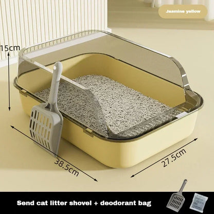 High-Sided Cat Litter Box - Splashproof Semi-Enclosed with Removable Scoop - ZOOMNSTORE