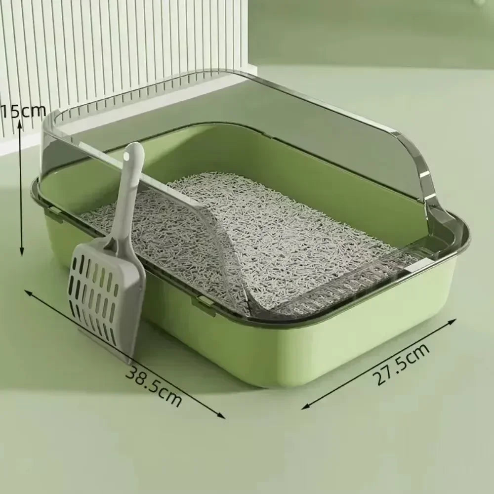 High-Sided Cat Litter Box - Splashproof Semi-Enclosed with Removable Scoop - ZOOMNSTORE