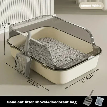 High-Sided Cat Litter Box - Splashproof Semi-Enclosed with Removable Scoop - ZOOMNSTORE