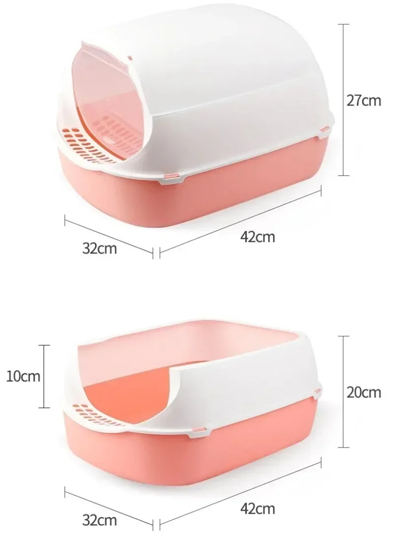 Semi-Enclosed Cat Litter Box - Splashproof Kitty Toilet Tray - ZOOMNSTORE