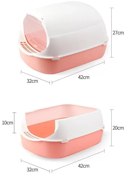 Semi-Enclosed Cat Litter Box - Splashproof Kitty Toilet Tray - ZOOMNSTORE
