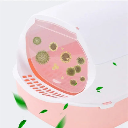 Semi-Enclosed Cat Litter Box - Splashproof Kitty Toilet Tray - ZOOMNSTORE