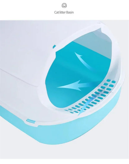 Semi-Enclosed Cat Litter Box - Splashproof Kitty Toilet Tray - ZOOMNSTORE
