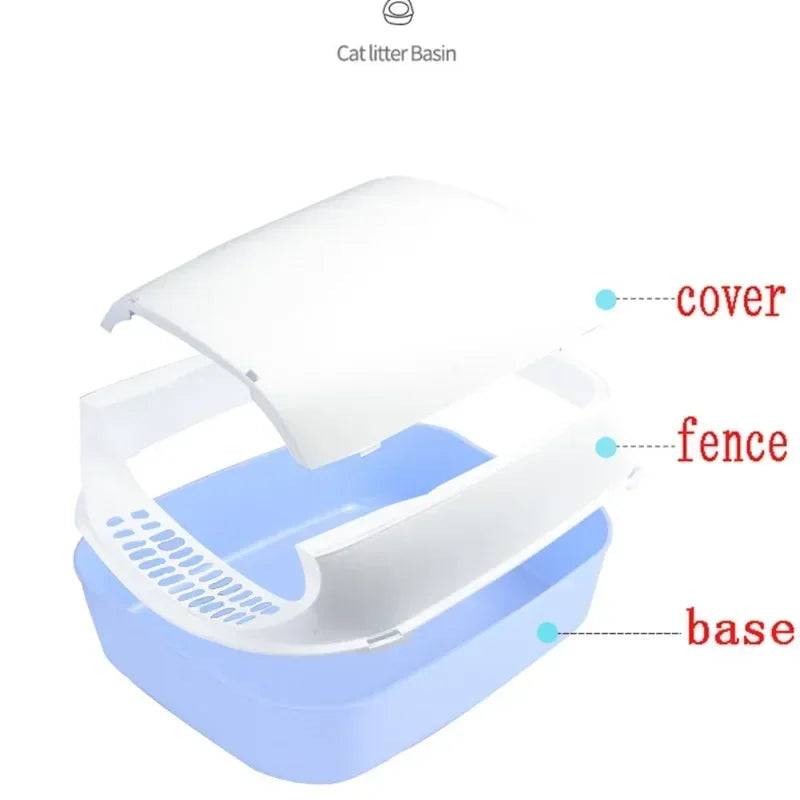 Semi-Enclosed Cat Litter Box - Splashproof Kitty Toilet Tray - ZOOMNSTORE