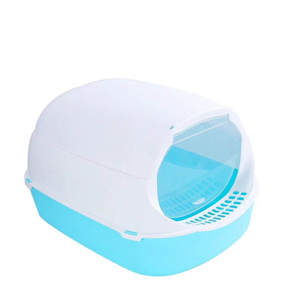 Semi-Enclosed Cat Litter Box - Splashproof Kitty Toilet Tray - ZOOMNSTORE