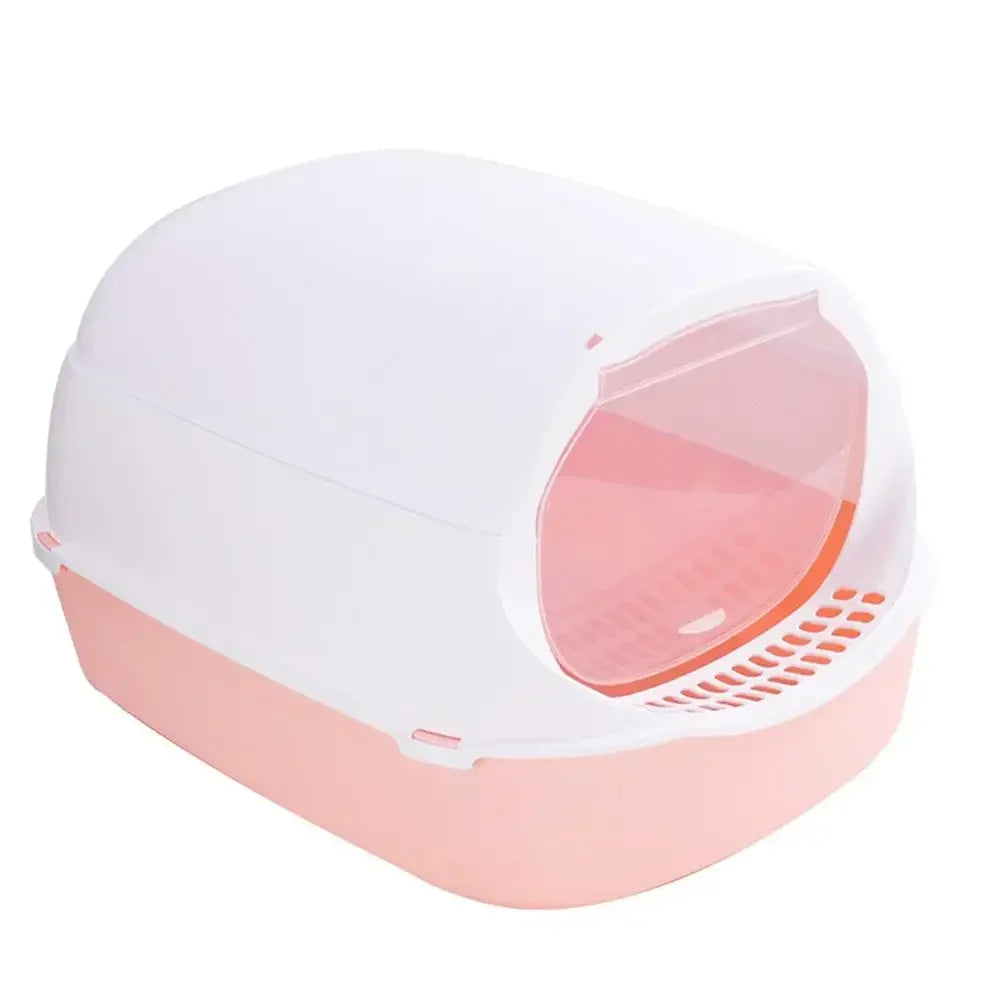 Semi-Enclosed Cat Litter Box - Splashproof Kitty Toilet Tray - ZOOMNSTORE