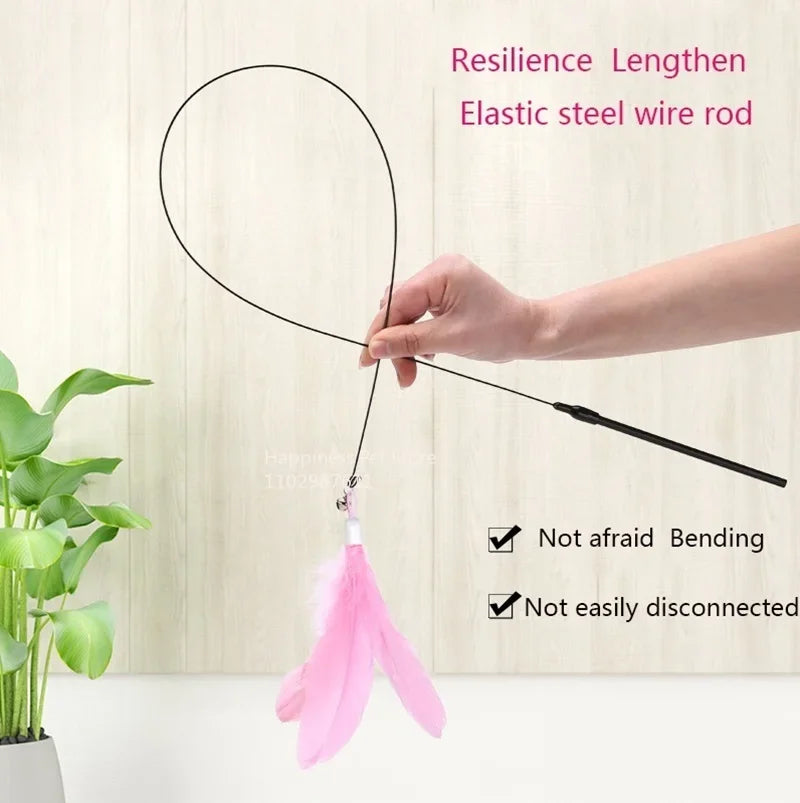 Cat Teaser Stick with Bell - Durable Suction Cup Toy with Replaceable Feather Head - ZOOMNSTORE