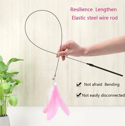 Cat Teaser Stick with Bell - Durable Suction Cup Toy with Replaceable Feather Head - ZOOMNSTORE
