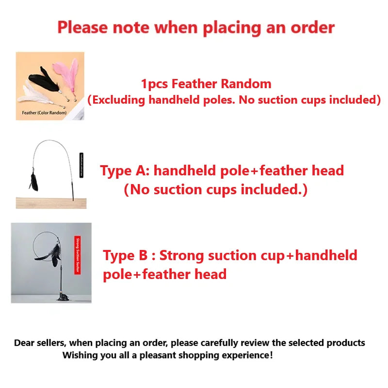 Cat Teaser Stick with Bell - Durable Suction Cup Toy with Replaceable Feather Head - ZOOMNSTORE