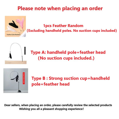Cat Teaser Stick with Bell - Durable Suction Cup Toy with Replaceable Feather Head - ZOOMNSTORE