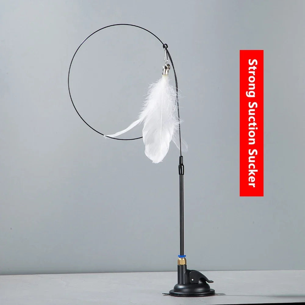 Cat Teaser Stick with Bell - Durable Suction Cup Toy with Replaceable Feather Head - ZOOMNSTORE