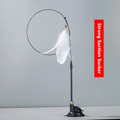 Cat Teaser Stick with Bell - Durable Suction Cup Toy with Replaceable Feather Head - ZOOMNSTORE