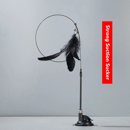 Cat Teaser Stick with Bell - Durable Suction Cup Toy with Replaceable Feather Head - ZOOMNSTORE