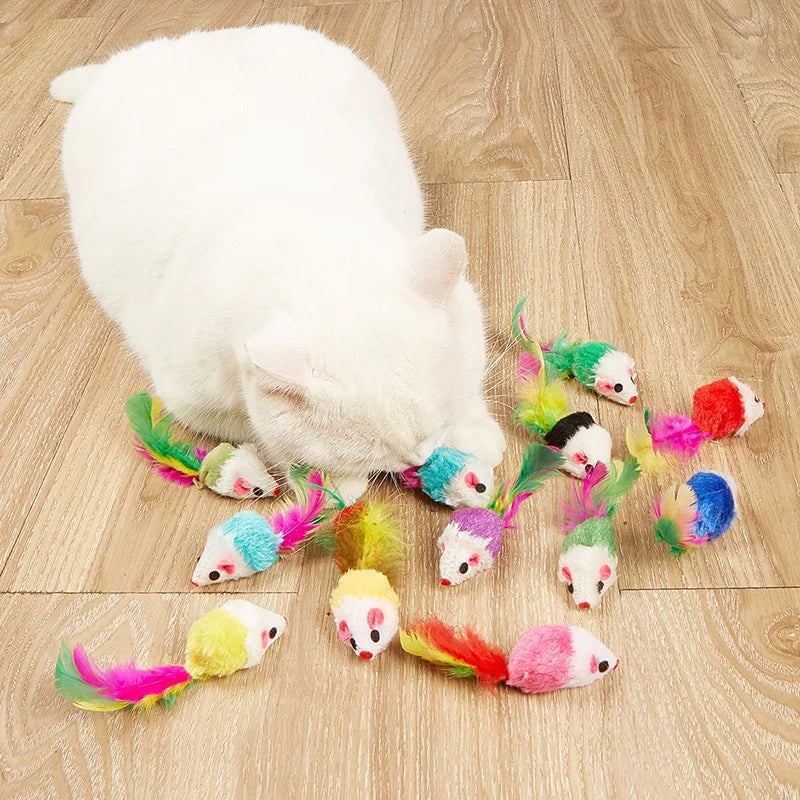 Cat Toys Rabbit Fur - Feather Rainbow Mouse Toy Soft Faux Fur Kitten Playing Toys - ZOOMNSTORE