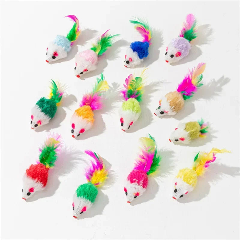 Cat Toys Rabbit Fur - Feather Rainbow Mouse Toy Soft Faux Fur Kitten Playing Toys - ZOOMNSTORE