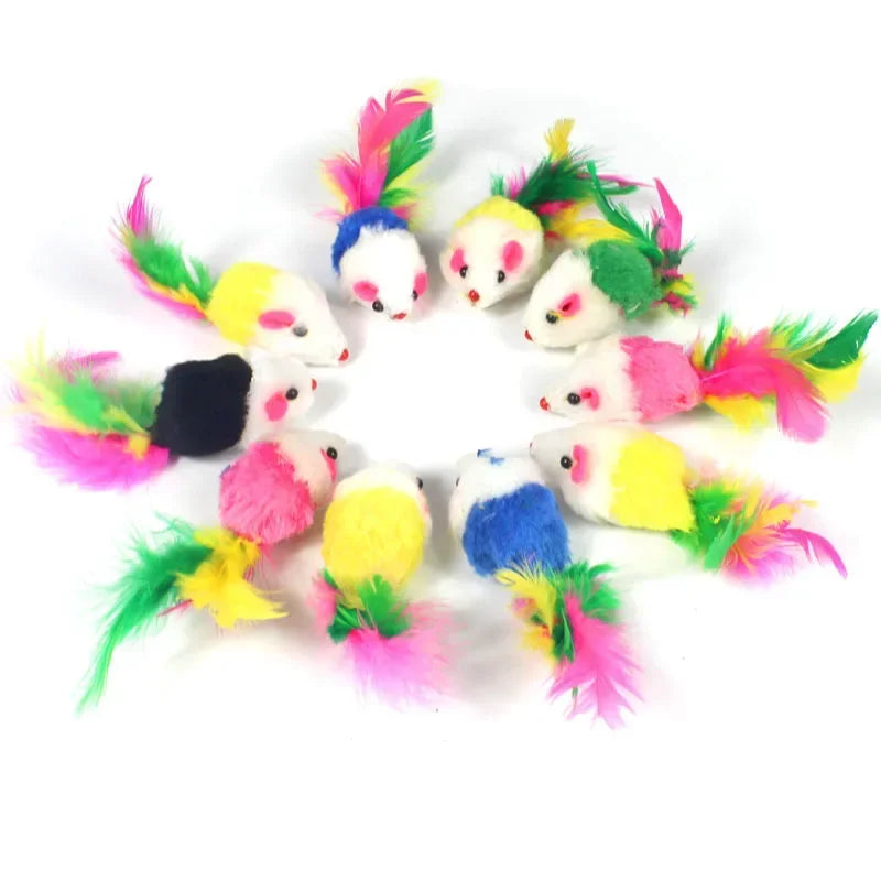 Cat Toys Rabbit Fur - Feather Rainbow Mouse Toy Soft Faux Fur Kitten Playing Toys - ZOOMNSTORE
