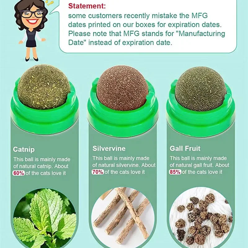 Catnip Cat Toy - Natural Cat Grass Ball Stick-On Scratchers for Kitten Play & Dental Health - ZOOMNSTORE