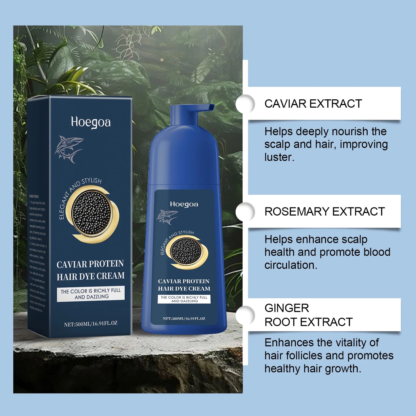 Caviar Protein Hair Dye Shampoo - Nourishing Gray White Color Treatment 500ml - ZOOMNSTORE