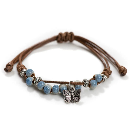 Handmade Butterfly Ceramic Bracelet - Vintage Adjustable Bohemian Jewelry - ZOOMNSTORE