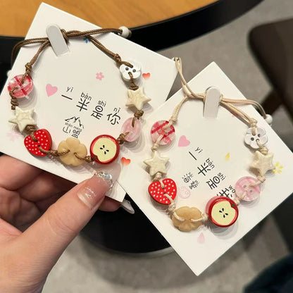 Handmade Ceramic Apple Bracelet - Adjustable Woven Cord Jewelry for Women - ZOOMNSTORE
