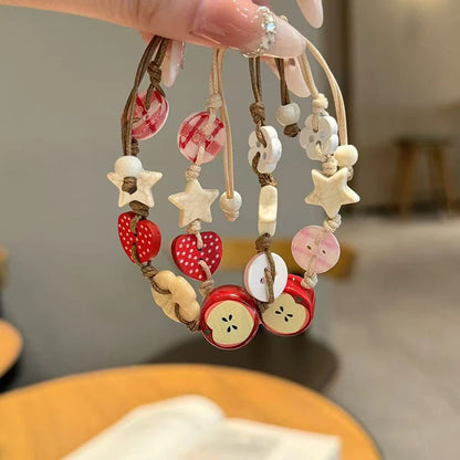 Handmade Ceramic Apple Bracelet - Adjustable Woven Cord Jewelry for Women - ZOOMNSTORE