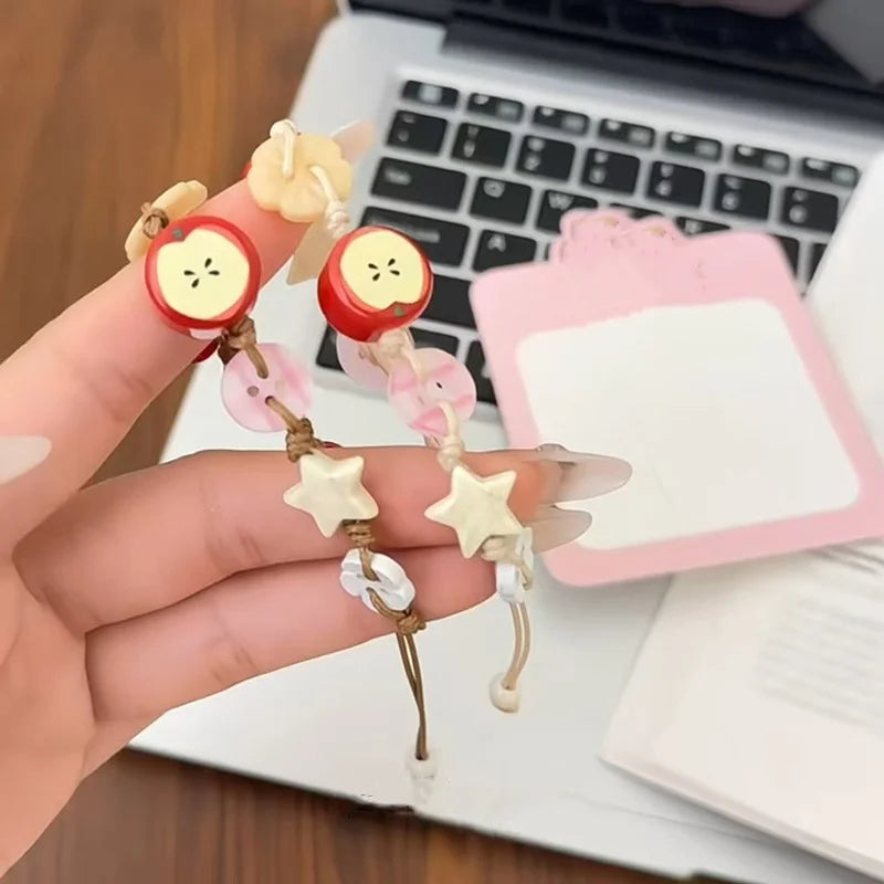 Handmade Ceramic Apple Bracelet - Adjustable Woven Cord with Cartoon Beads for Women - ZOOMNSTORE