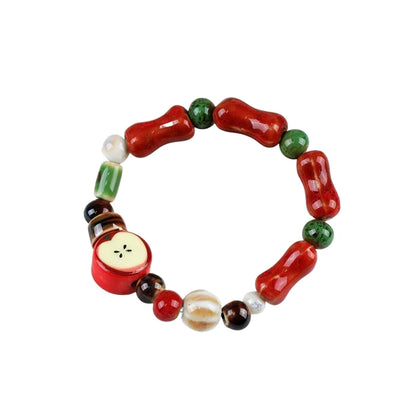 Handmade Ceramic Apple Bracelet - Adjustable Woven Cord with Cartoon Beads for Women - ZOOMNSTORE