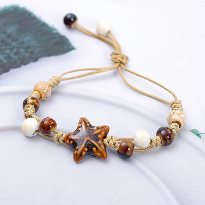 Handmade Ceramic Apple Bracelet - Adjustable Woven Cord with Cartoon Beads for Women - ZOOMNSTORE